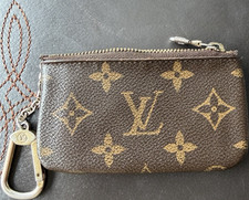 Louis Vuitton Monogram Zip Key Pouch Key Chain w/ Clasp Clip Brown