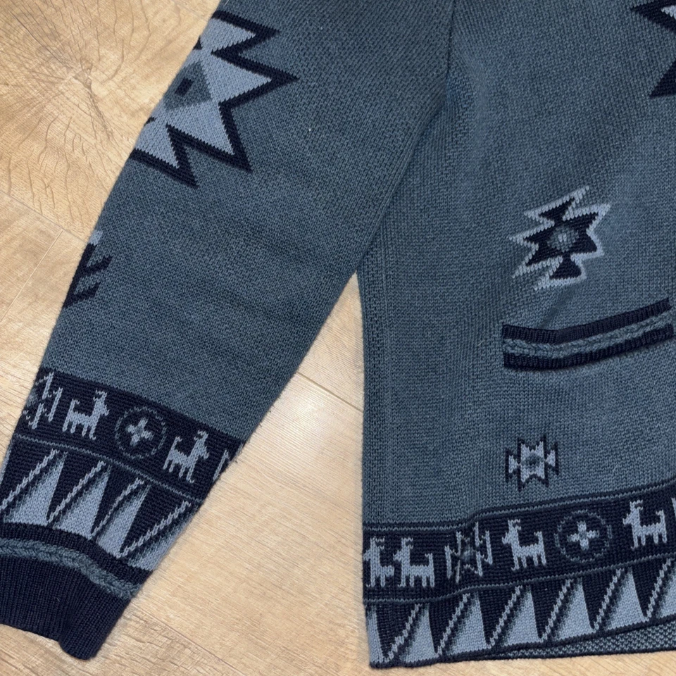 Cárdigan Suéter Wallace & Barnes Azul Marino Azteca Botón Frontal Para Hombre XL Foto 2 de 4