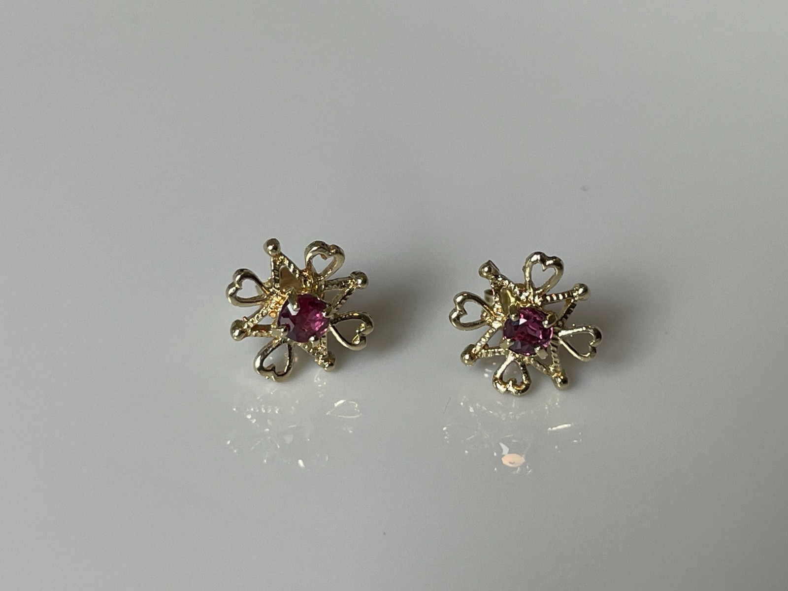 1979 Ruby Earrings 9ct Gold Stud Ruby Openwork Go… - image 3