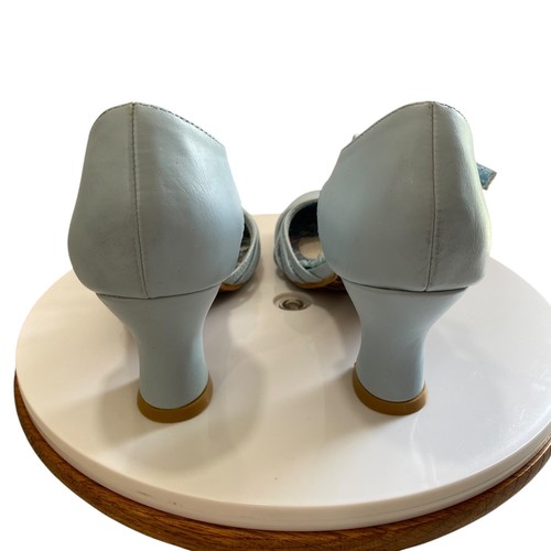 Bettie Page Shoes By Ellie Lucy Faux Leather Pumps T Strap Womens 7 Blue Retro - Picture 3 of 10