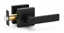 Black Door Lever with Lock for Bedroom Bathroom, Square Modern Design Privacy...