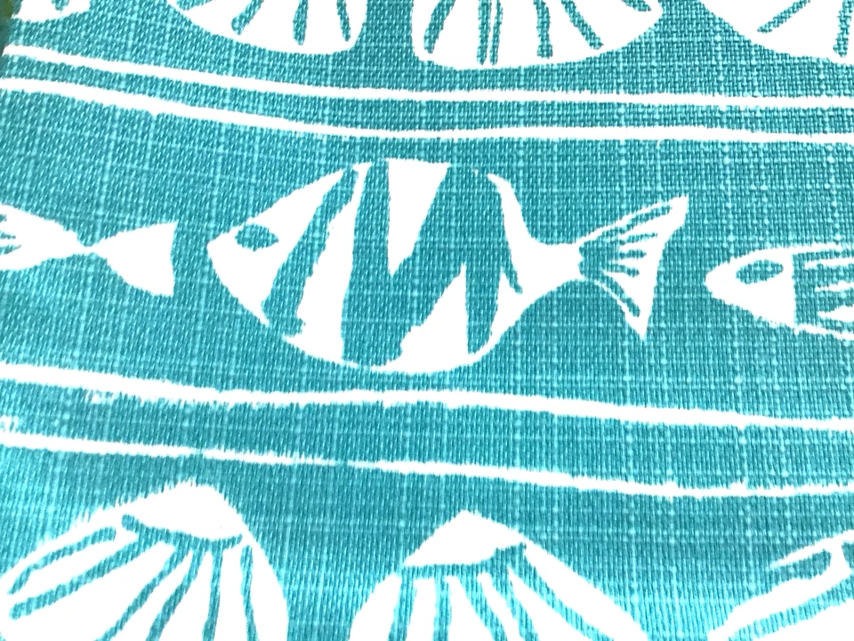 Lote de 2 yardas Premier náutico patrón de peces y caparazones verde azulado Foto 4 de 4