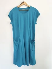 Coldwater Creek Destinations Seamed Dress Sz L Teal A Line Pockets
