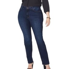 NYDJ Marilyn Dark Wash Denim Jeans Straight Leg Mid Rise Classic Comfort Plus 22
