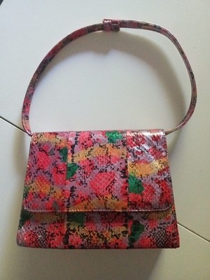 Rare Vintage Fashion Influence Snake Skin Multi Colored Hand Bag Great Cond