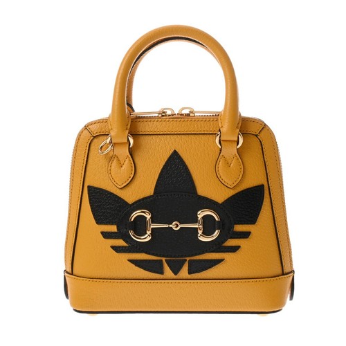 Gucci x Adidas Horsebit 1955 Handbag Shoulder Bag Yellow Black Leather 677212