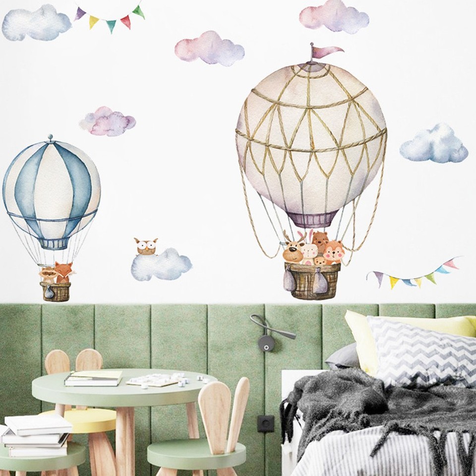 1 Set Children Bedroom Wall Sticker Cartoon Animal Hot Air Balloon Wall ...