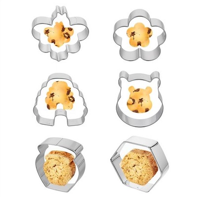 Thinp 6 Pack Bee Cookie Cutter Set-Pooh Bear,Bee,Beehive,Hexagon Honeycomb,Flowe