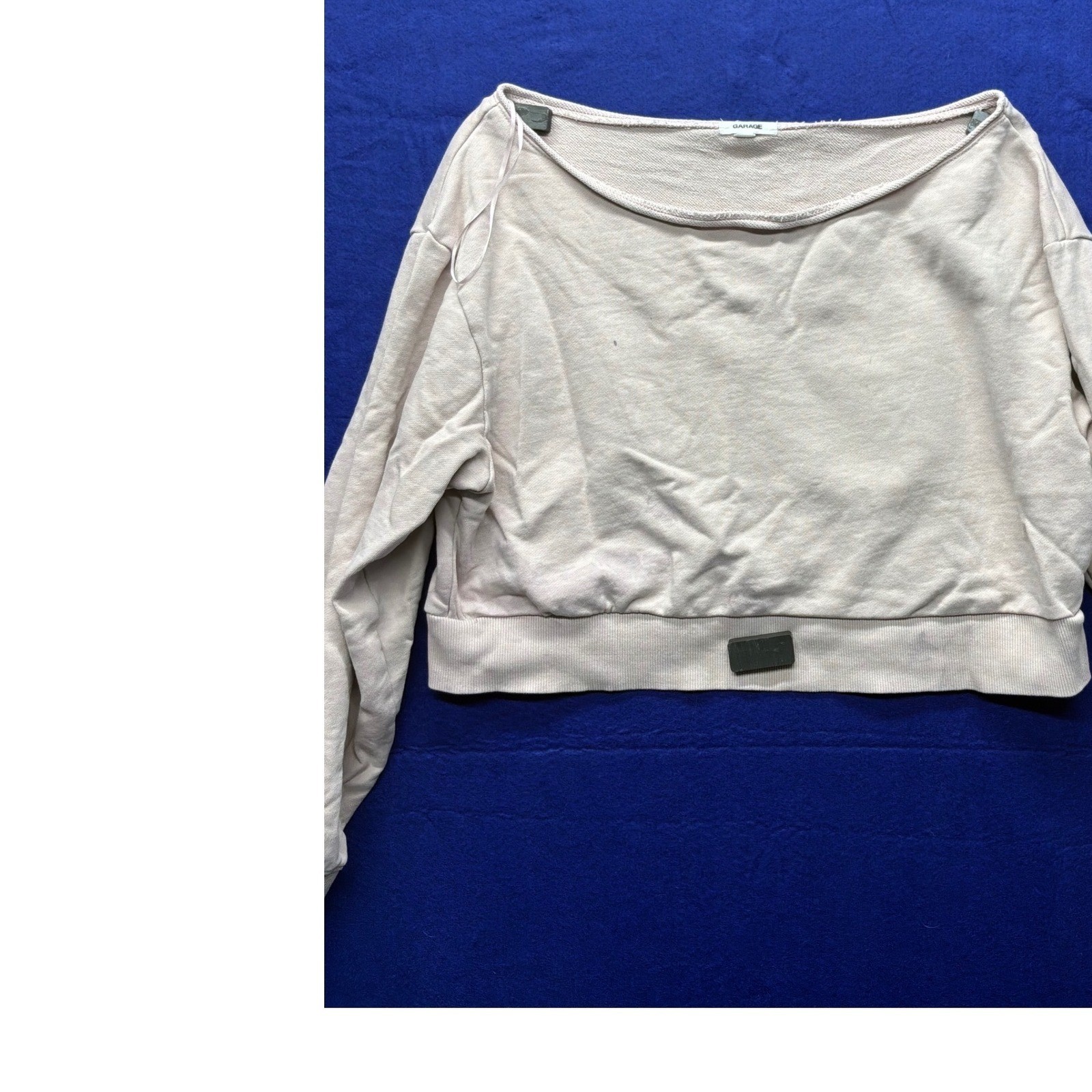 Distressed Garage Cropped Sweatshirt Womens Medium Light Pink Off Shoulder