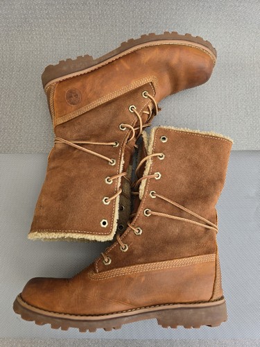 Timberland Teddy Fleece Leather Ankle Boots Fold-Down UK Size 3.5 - Picture 8 of 23