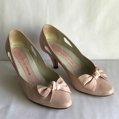 Vintage Peter Kaiser Rose Chevro Leather Pumps With  Bow Size 7  West Germany