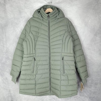 Michael Kors Jacket Womens XL Light Sage Green Ultra Light Weight Hooded Puffer