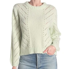 Elodie Women's Pointelle Knit Pullover Sweater Top in Pale Green Color & size XS