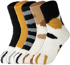 5 Pairs Fuzzy Socks for Women - Warm Cat Socks Fluffy Winter Plush Slipper Women