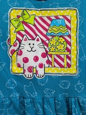 Vintage Cat 1990s Buster Brown Girls Size 5 Blue / Lots Of Cats/Cute Pink Bow