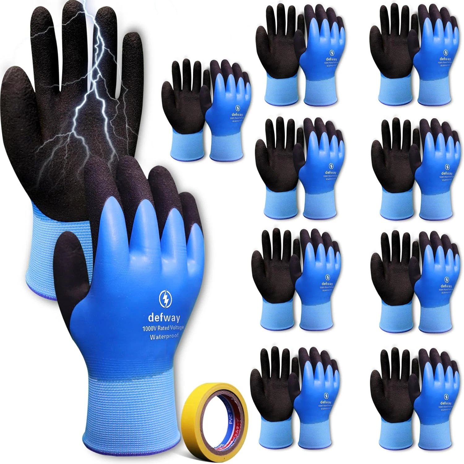 1000V Electrician Gloves - Waterproof Insulated Non-Slip Work Gloves