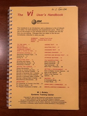 1984 Vintage The VI User s Handbook AT&T Bell Laboratories M. I. Bolsky