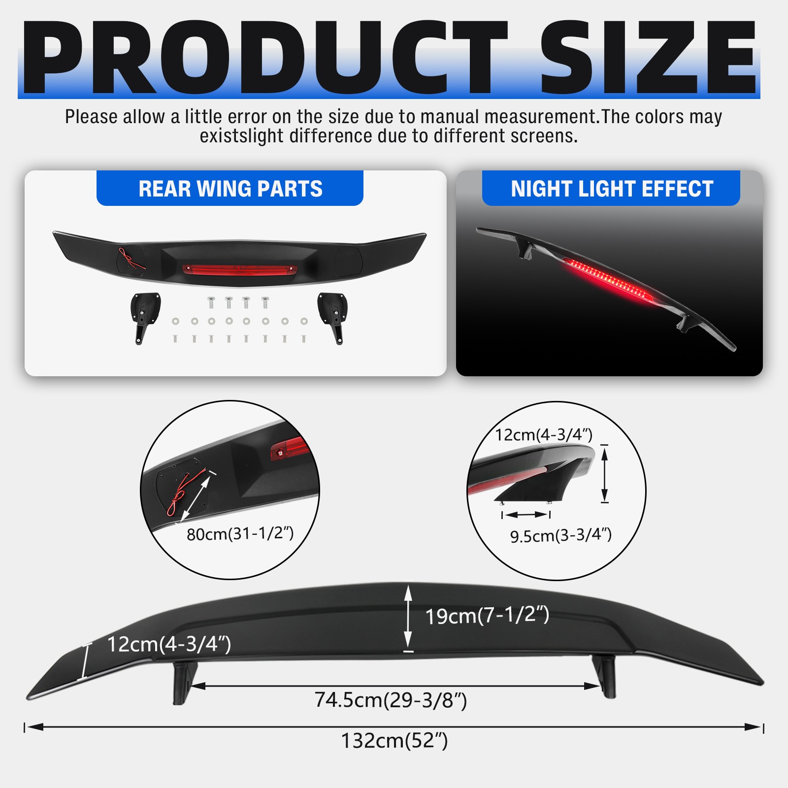 For Maserati GranTurismo 52" GT Rear Wing Spoiler Matte Black w/ Led Brake Light