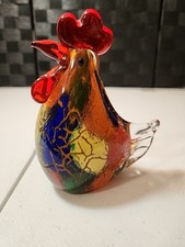 VINTAGE MURANO   ROOSTER VIBRANT MULTI COLOR GLASS FIGURINE SS3 