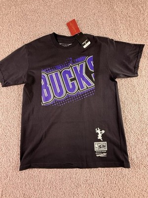 NWT Mitchell & Ness Milwaukee Bucks T Shirt Black Size Large