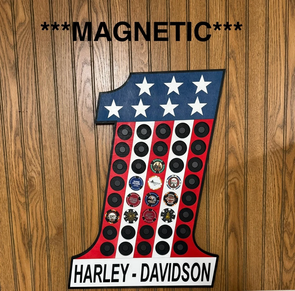 Poker Chip #1 Red White Magnetic Display  Fits 40 Harley-Davidson or Casino chip - Image 1 of 4