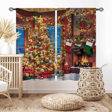 Christmas Tree Curtains, Farmhouse Xmas New Year Merry Christmas Magic Winter...