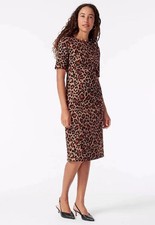 J CREW Classic Leopard Elbow Sleeve Sheath Bi Stretch Cotton Midi Dress Size 6
