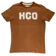 Hollister Co. Men's T-Shirt Size S Brown Tan Applique Embroidered Logo Log