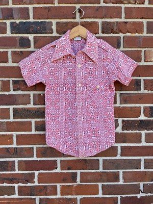 Kids Vintage Buttondown Dagger Collar 8-10 Red Blue White