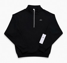 alo Men's Black Solid Fleece 1/2 Zip Mock Neck Pullover Sweatshirt Size S