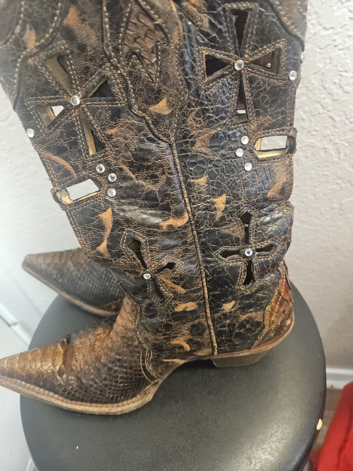 VTG Womens Corral Cowboy Snip Toe Python Skin Bro… - image 1