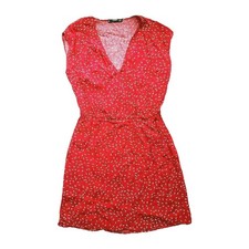 ASOS MANGO Basics Women's Size 4 Red Shift Dress Elastic Waist V Neck Cap Sleeve