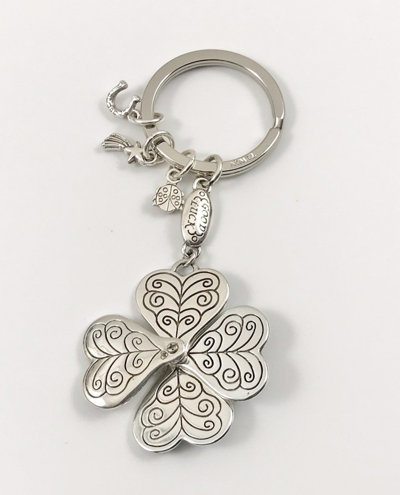 Brighton Lucky Clover Heart Key Fob Keychain Silver Plated. #1380