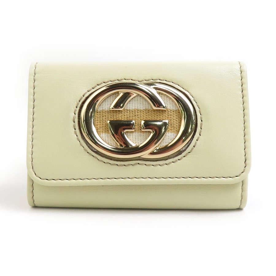 Auth GUCCI Interlocking G Key Case Off White Leat… - image 1