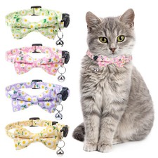 4 Pcs Breakaway Cat Collar with Bow Tie and Bell Floral Cat Kitten Collar wit...