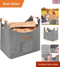 Elegant XL Dove Grey Felt Log Basket with Reinforced Handles - Versatile Storage