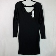 Red Haute Draped Back Long Sleeve Bodycon Dress Women's Size L Black Ribbed NWT