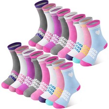 Yearntown 16 Pairs Kids Athletic Crew Socks Cotton 5-8 Years, Various Colors
