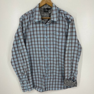 Volcom Mens Plaid Long Sleeve Button Down Shirt Light Blue XYZ Plaid L Vtg
