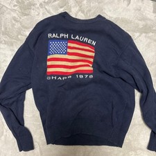Ralph Lauren Chaps Navy Sweater M American Flag Embroidery Japan
