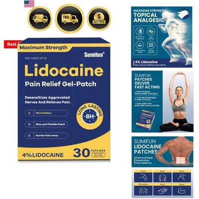 4% Lidocaine Pain Relief Patches 30 Count Maximum Strength Numbing Gel Patch ...