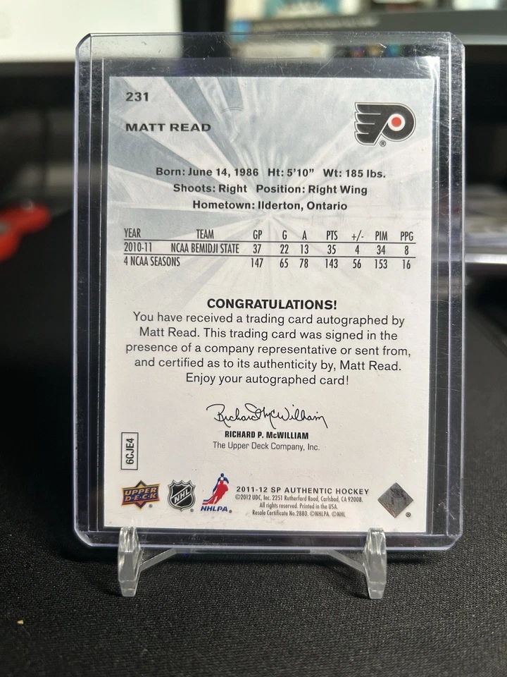 2011-12 SP AUTHENTIC MATT READ FUTURE WATCH AUTO RC 934/999 #231 - Image 2 of 2