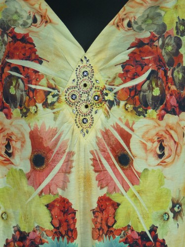 Laura Scott S Knit Top Polyester Shirt Small Floral and Studs Sunny Yellow - Picture 3 of 8