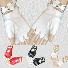 Punk Rock PU Leather Rivet Studs Biker Driving Fingerless Half Finger Gloves  