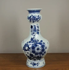 Blauw Delft - Vase - White w/ Blue - 434/25 - Made In Holland -  10 1/2”  - Chip