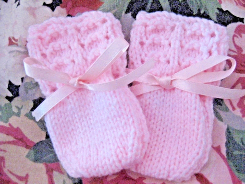 SCHÖNE HANDGESTRICKTE BABY FÄUSTLINGE IN ROSA GRÖSSE NEW BORN (6)