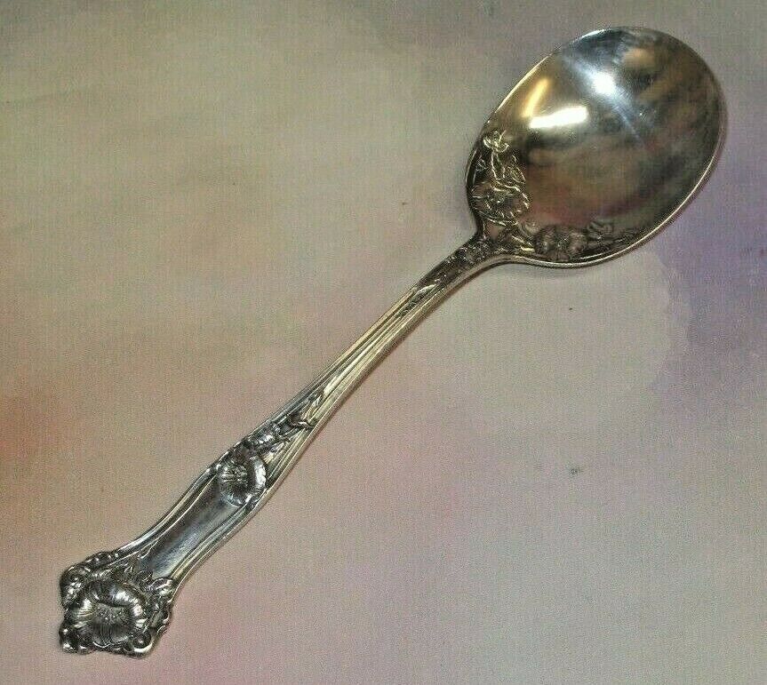 Antique Alvin Sterling Silver Morning Glory 6" Sugar Spoon, No Mono, Circa 1909