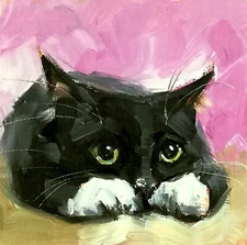 Original Oil Painting Playing Cat Animal Pet Art Signed Artwork to Order