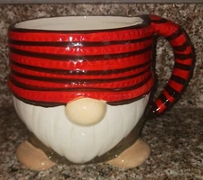 Sleigh Bell Bistro Gnome Coffee/Tea Mug. With Red Striped Tobogan Hat.