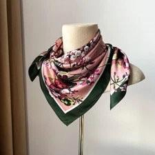 100% Pure Silk 27" Square Scarf Women Neckerchief Bandana Vintage Pink Flowers